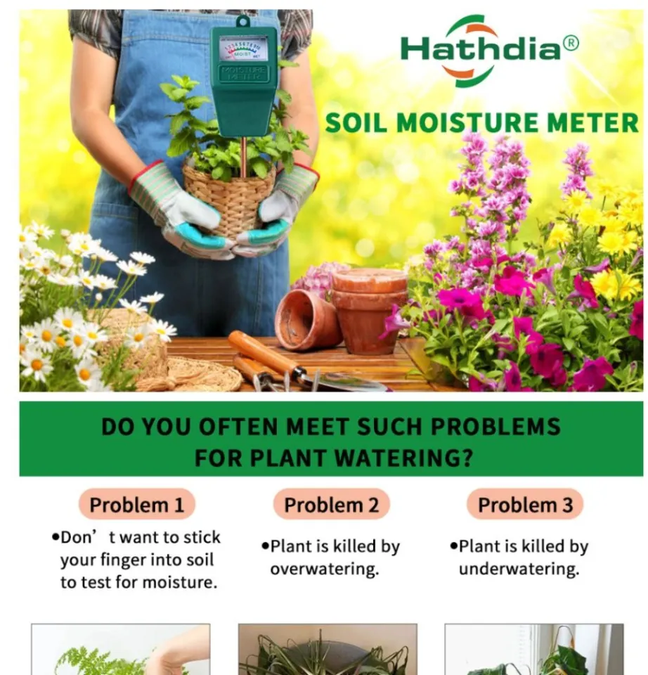 Hathdia Soil Moisture Meter,Plant Hygrometer Moisture Sensor Plant Water  Monitor for Potted Plants,Garden,Farm, Lawn(No Battery Needed)