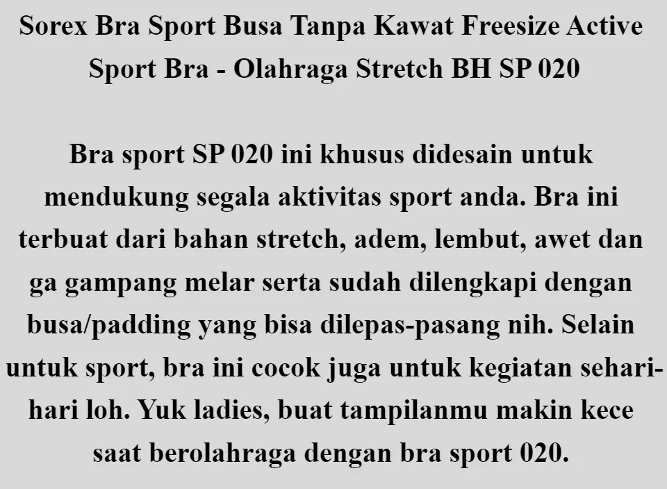 Sorex Bra Sport Polos SP 020 Size Besar Olahraga stretch