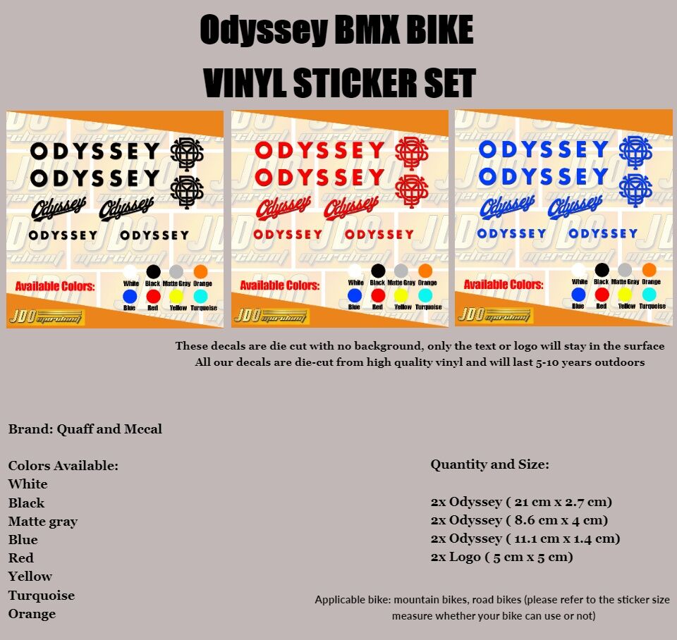 DECALS 6 HIGH QUALITY ODYSSEY BIKE FRAME STICKERS 