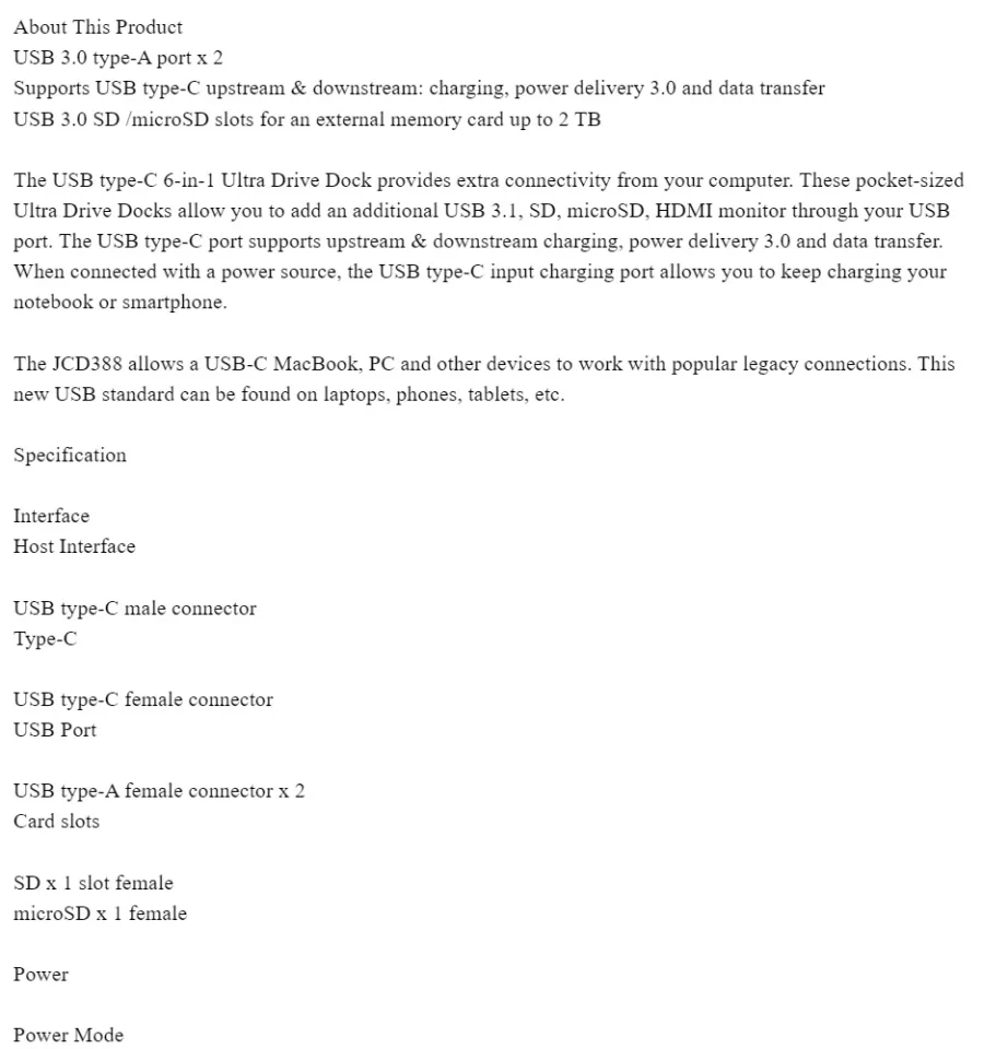 j5 create JCD388 USB Type-C 6-in-1 UltraDrive Mini Dock Power