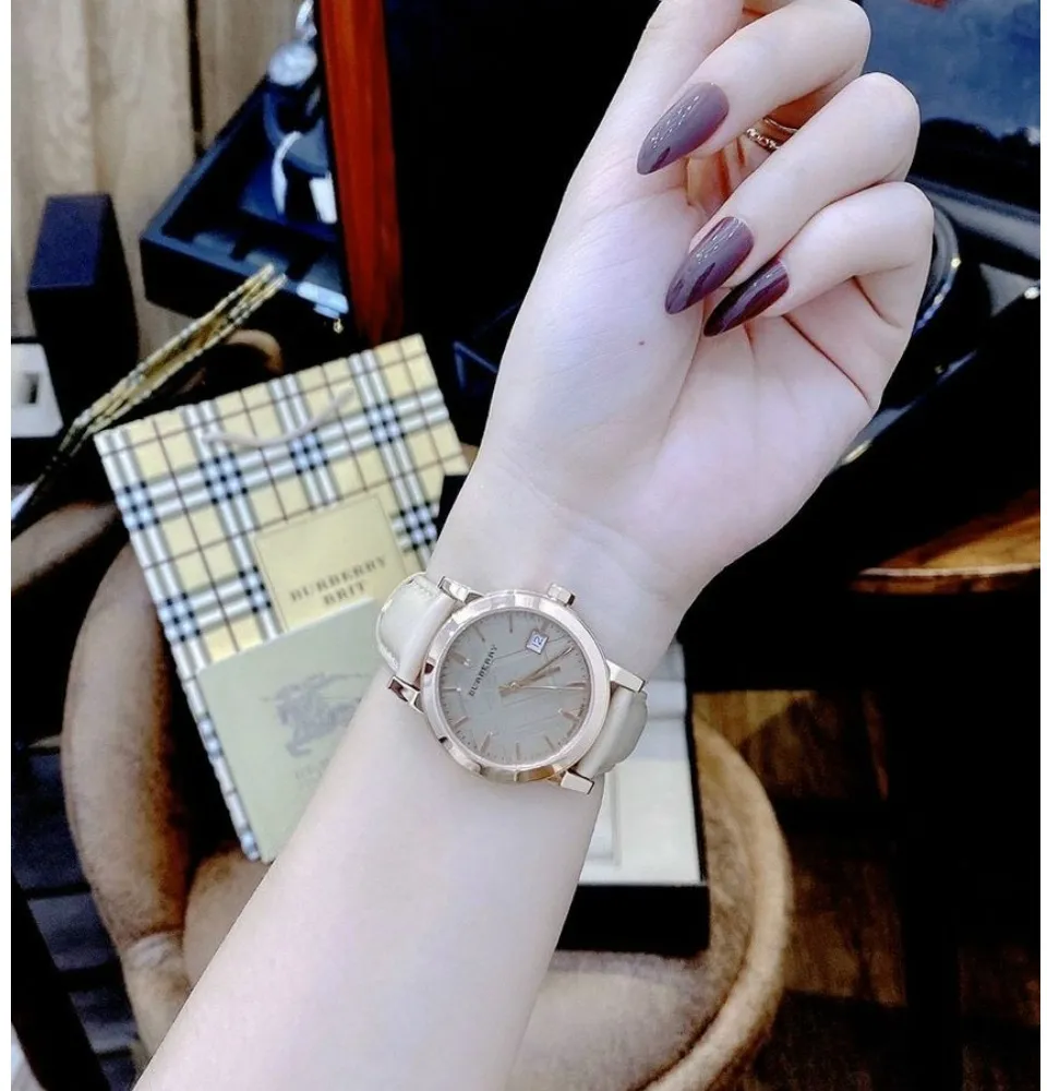 HCM]Đồng Hồ Nữ Burberry BU9109 Dây Da 34mm Quart - Máy Thụy Sỹ 