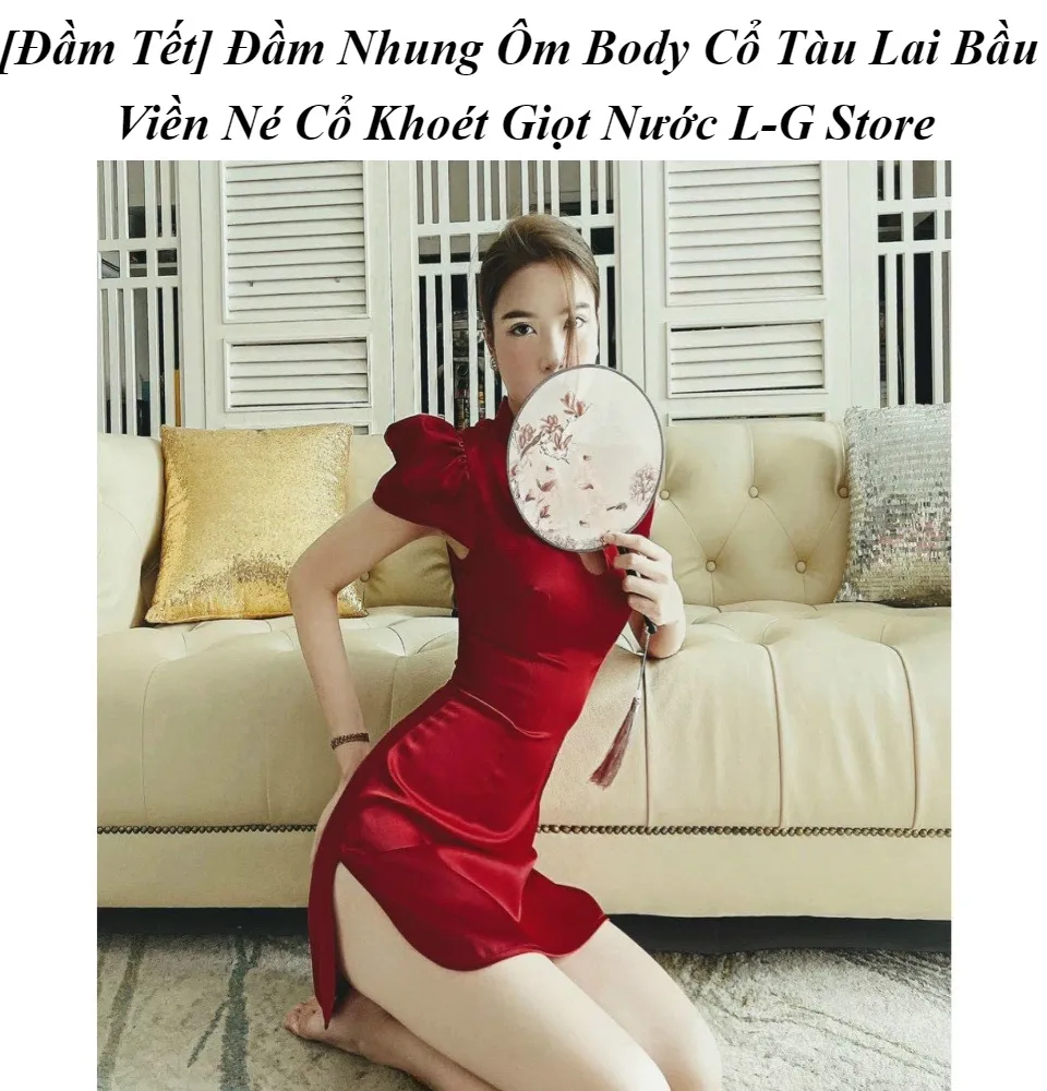 HCM-FREE SHIP] Đầm Nhung Ôm Body Cổ Tàu Lai Bầu Viền Né Cổ Khoét Giọt