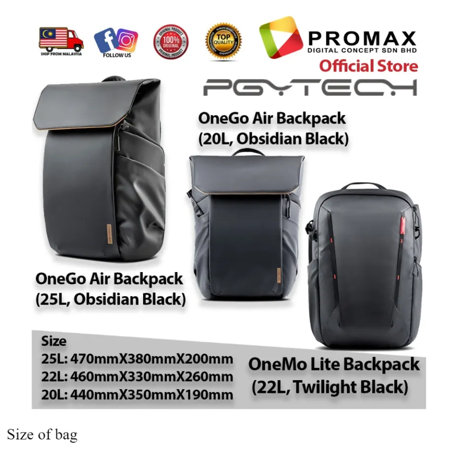 PGYTECH OneMo Lite Backpack (Twilight Black, 22L) w/ 22L Splashproof Wide Clamshell Multiple Pockets