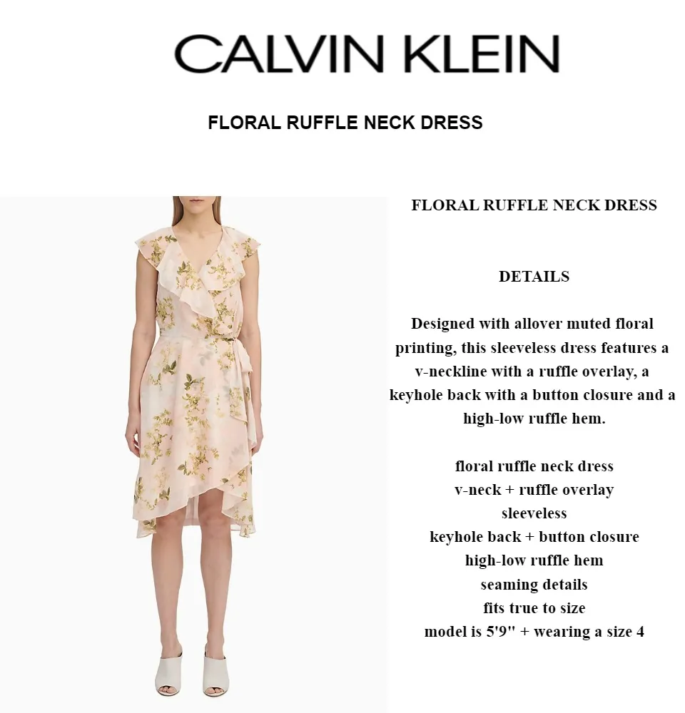 CALVIN KLEIN FLORAL RUFFLE NECK DRESS | Lazada PH