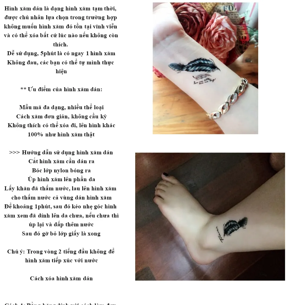 HCM TATTOO NỮ MINI NHỎ XINH DỄ THƯƠNG  Hình xăm dán tatoo lông vũ mới   miếng dán hình xăm đẹp dành cho nữ  Lazadavn