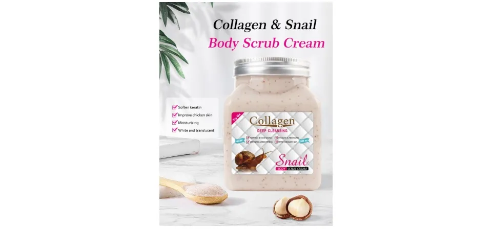 CRÈME EXFOLIANTE POUR LE CORPS AU COLLAGÈNE À L'ESCARGOT (500ML) *SG VENDEUR ET LIVRAISON RAPIDE* RENOUVELLEMENT ET DÉTOXIFICATION DE LA PEAU *LISSAGE ET ADOUCISSEMENT* EXFOLIANT POUR LE CORPS ET GEL PEELING *SÉCURITAIRE ET DOUX* BLANCHIMENT ET ÉCLAIRCISSANT *CONVIENT AUX PEAU SÈCHE RUGUEUSE ET DÉMANGEAISONS* POUR HOMMES ET FEMMES - MEILLEURE BEAUTÉ