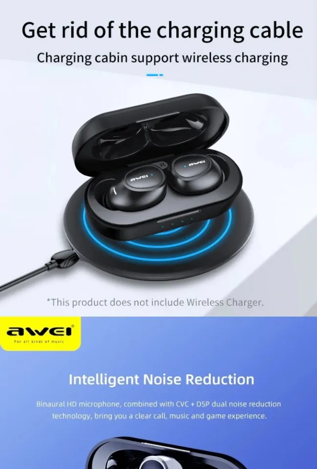 AWEI T6C TWS Bluetooth 5.0 Earphone True Wireless Earbuds 3D