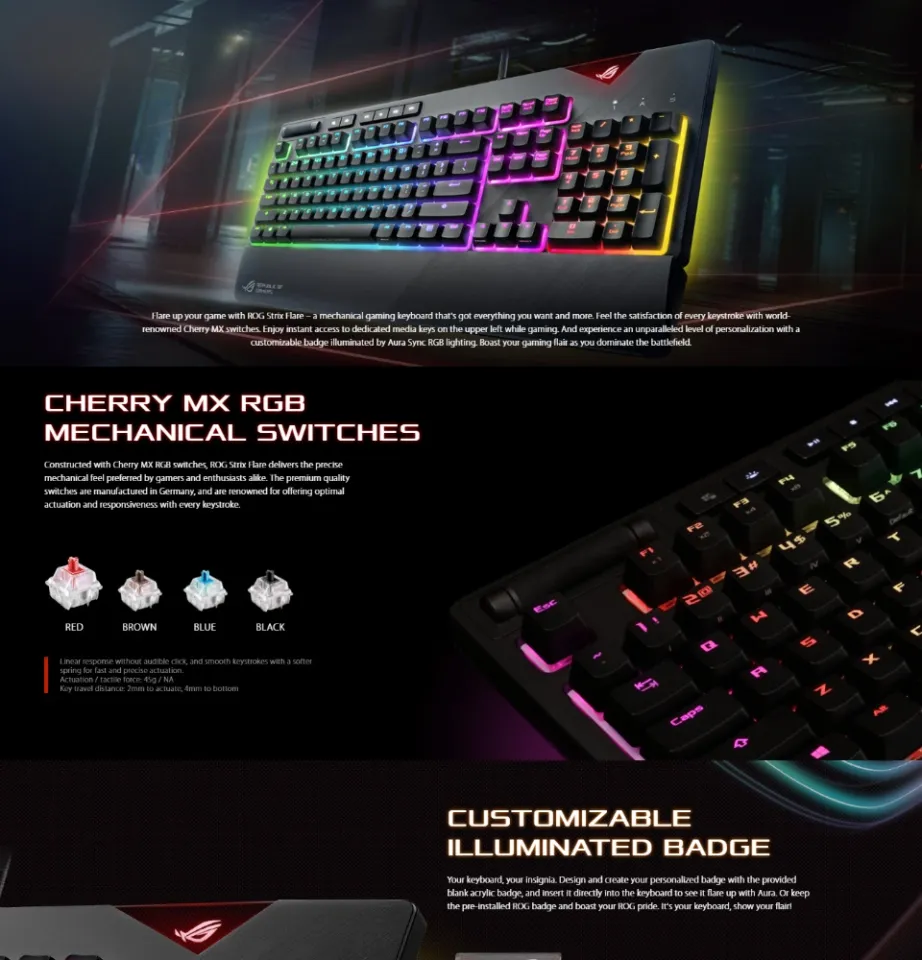 ASUS ROG Strix Flare RGB mechanical gaming keyboard with Cherry MX