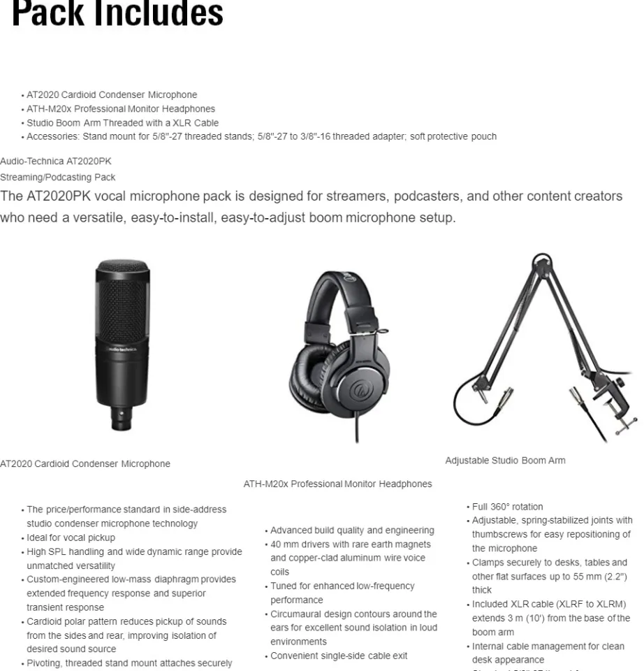 Vocal　Lazada　Microphone　Pack　PH　for　Streaming/Podcasting　Audio-Technica　AT2020PK