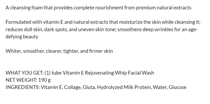 AR Vitamin E Rejuvenating Whip Facial Wash 190 g