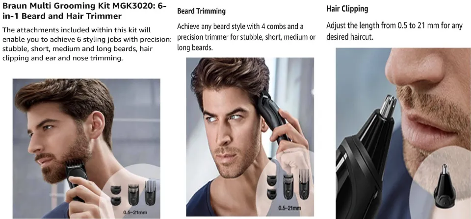 Braun Trimmer All-in-One MGK3220, Ear and Nose Hair Clipper Attachment, 4 Combs with 13 Precision Length, 6-in-1 Cordless Hair Clipper | Lazada PH Braun Trimmer All-in-One MGK3220, Ear and Nose Hair Clipper Attachment, 4 Combs with 13 Precision Length, 6-in-1 Cordless Hair Clipper | Lazada PH