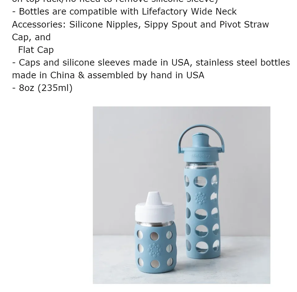 Lifefactory - Stainless Steel 8oz Wide Neck Bottle with Sippy Cantaloupe