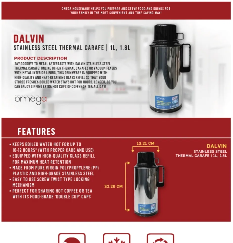 OMEGA Houseware - Satisfy your thirst for hot coffee all day long with  ARDEN Vacuum Flask and Whistling Kettle set. Keeps boiled water hot for up  to 10-12 hours. Omega Website