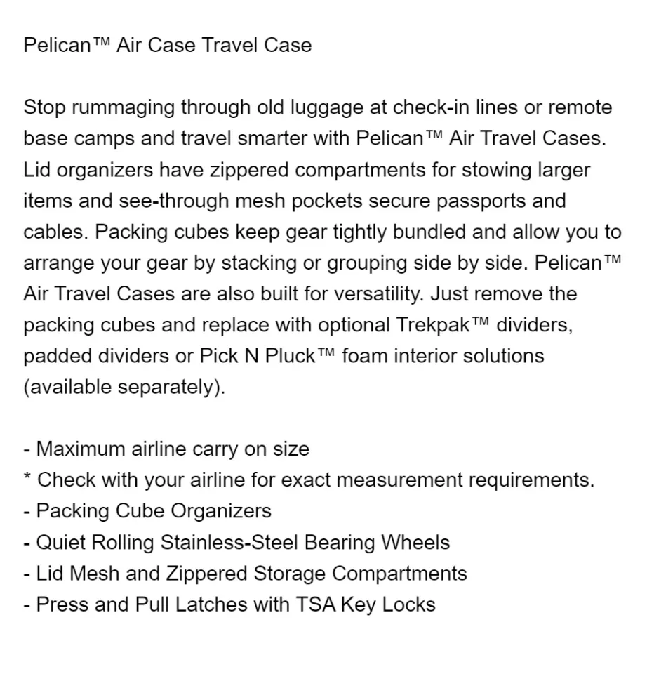 Pelican 1535TRVL Air Travel Case - Black