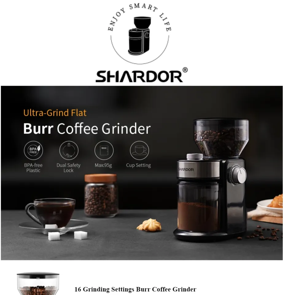 Shardor Electric Burr Coffee Grinder 2.0, Adjustable Burr Mill with 16 Precise Grind Setting for 2-14 Cup, Black