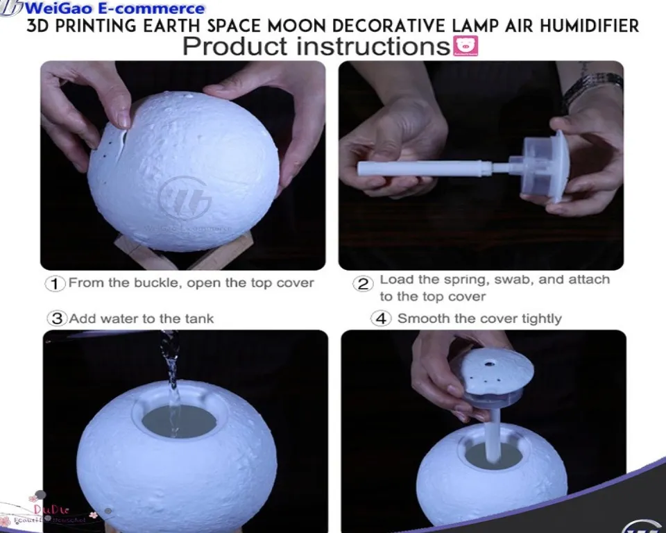 BEST CHOICE QUALITY 880ml 3D Moon lamp aroma water based oil USB humidifier  free 1pc scent