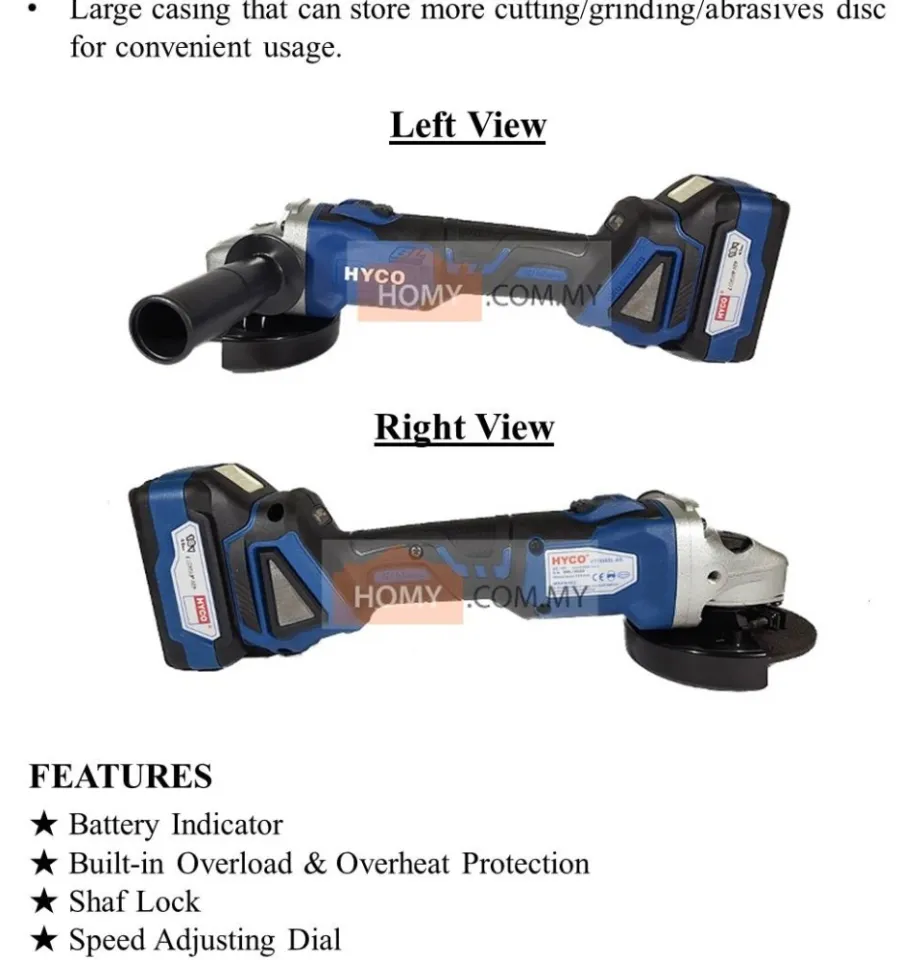 18V Cordless Angle Grinder With 4.0Ah Battery, Charger and Protective Cover