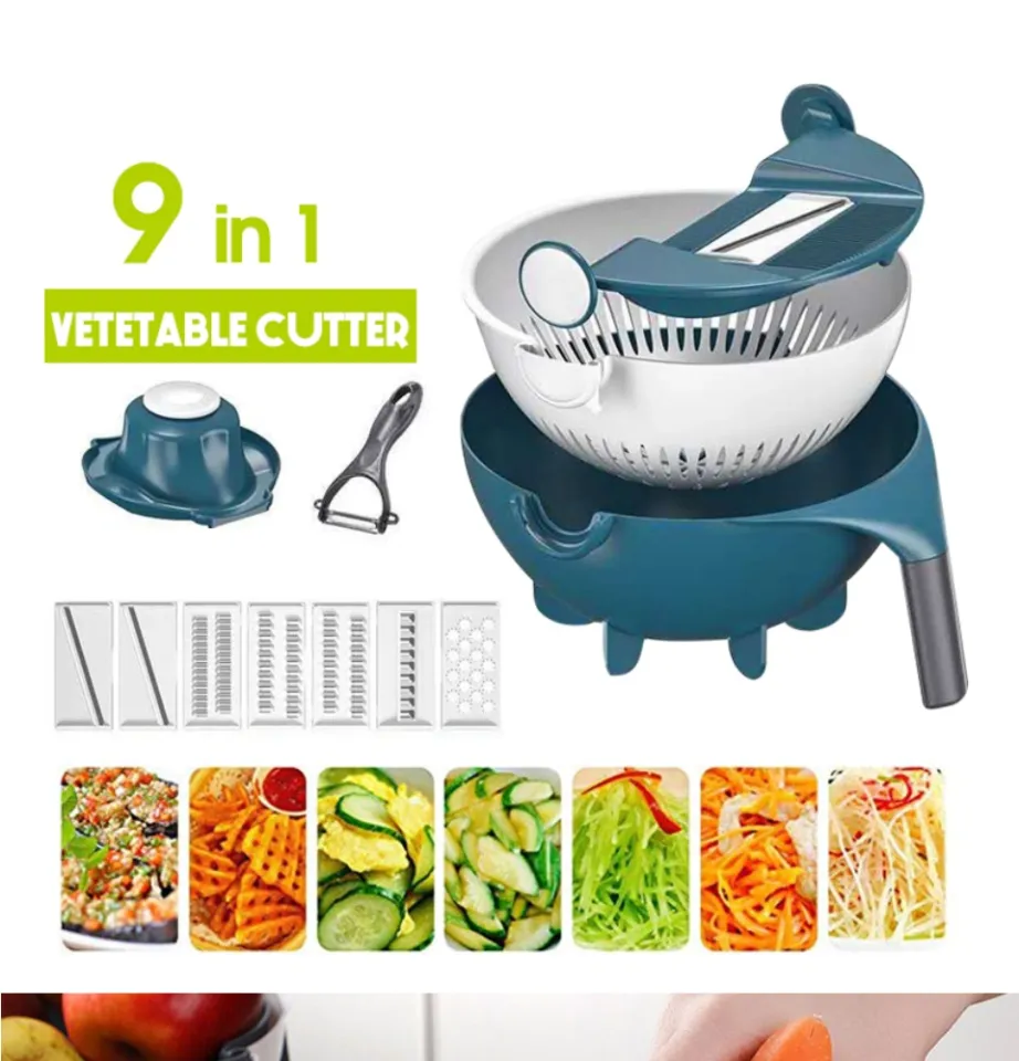 9 In 1 Vegetable Food Fruit Cutter Manual Grater Chopper Slicer Drain  Basket