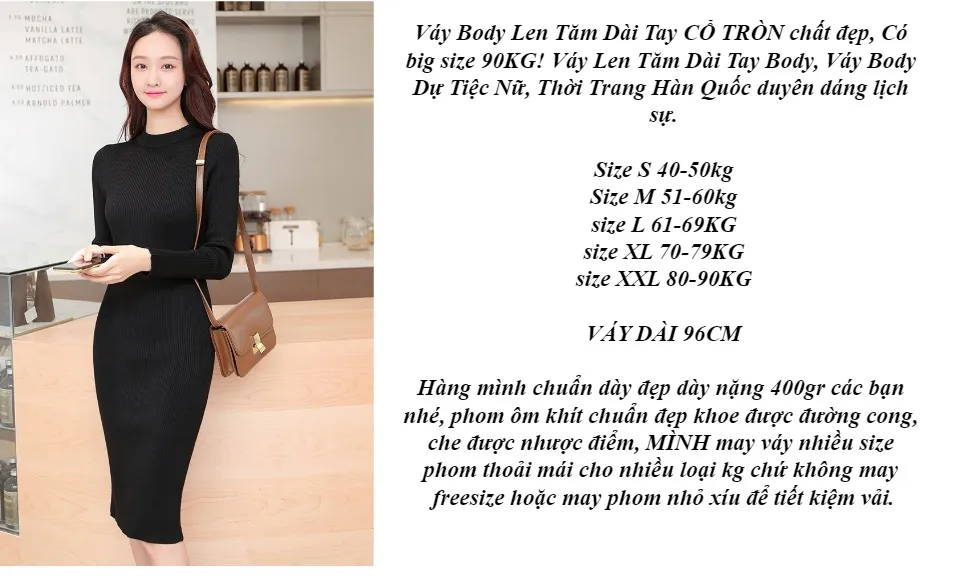 Váy Body Len Tăm Dài Tay CỔ TRÒN chất đẹp, Có big size 90KG! Váy ...