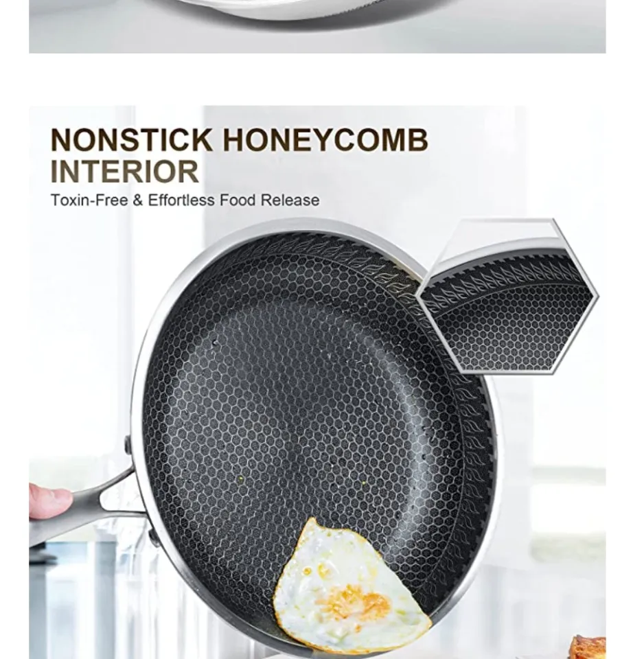 AUNeed PH, Stainless Steel Honeycomb Wok Pan/Frying Pan Non Stick Frying  Sauce Pan Scratchproof