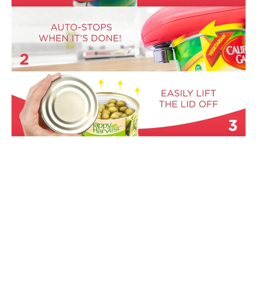 Kitchen Mama One Touch Can Opener: Open Cans with Simple Press of A Button  - Auto Stop As Task Completes, Ergonomic, Smooth Edge, Food-Safe, Battery