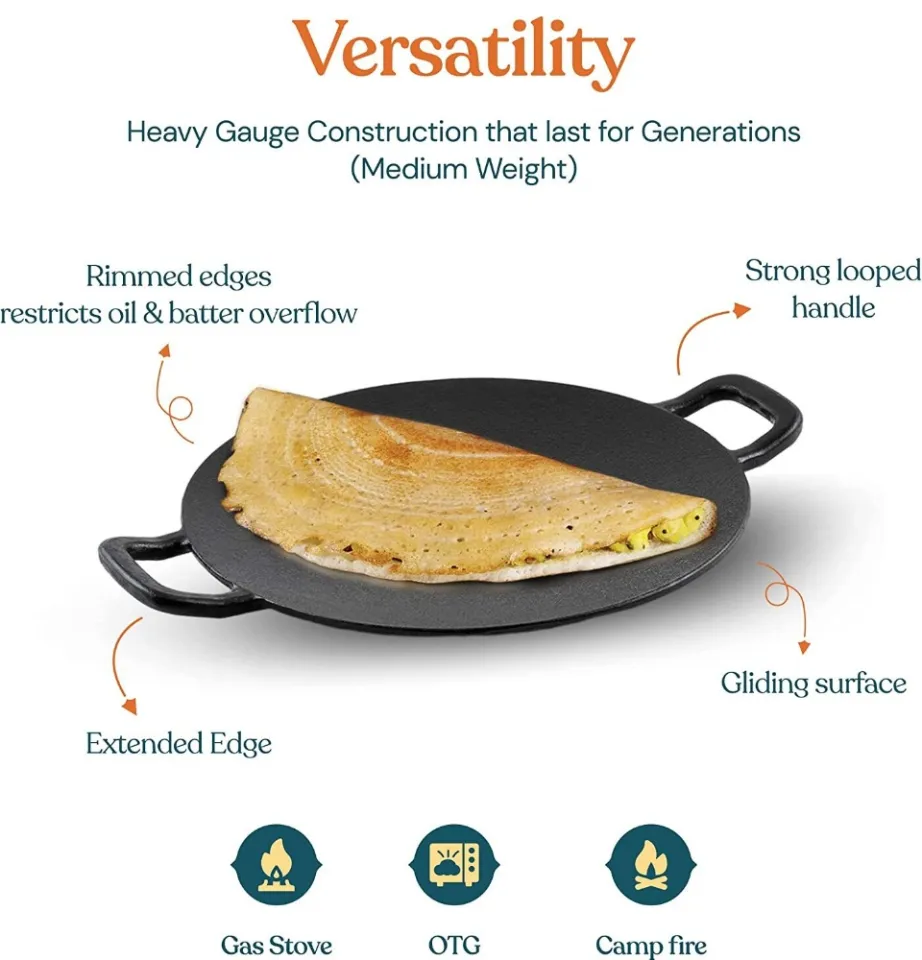 Cast Iron Tawa for Dosa, Roti Tawa, Concave, Curved