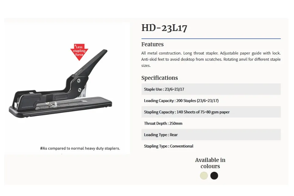 Kangaro HD-23L long reach stapler. Uses 23 series staples. Up to 140 sheets