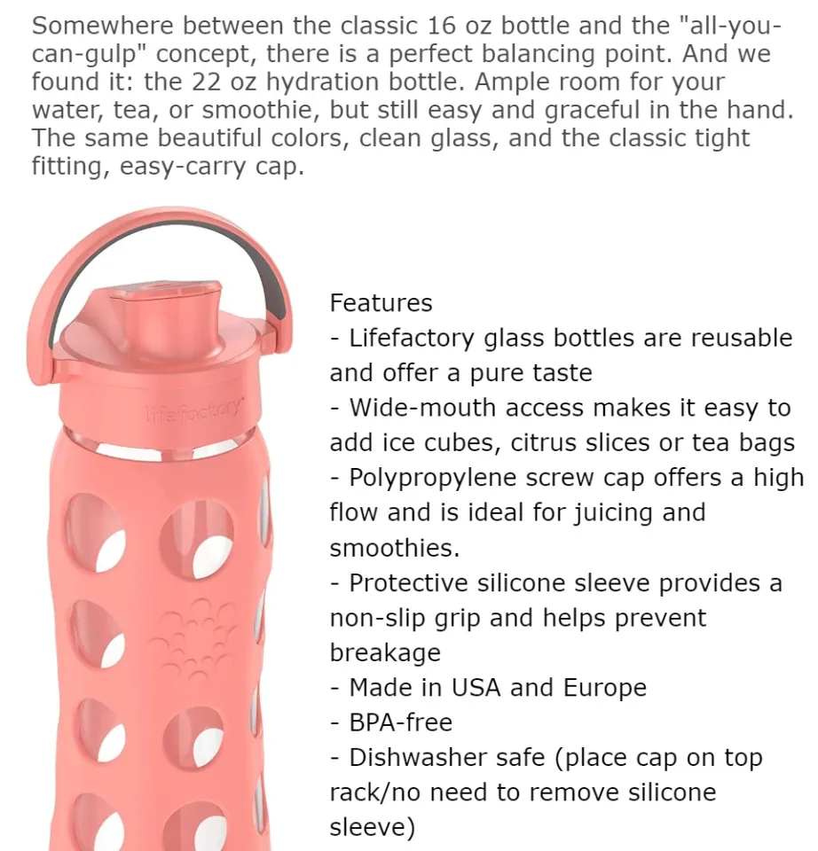 Lifefactory 12-Ounce Glass Water Bottle with Active Flip Cap and Protective Silicone Sleeve, Cantaloupe