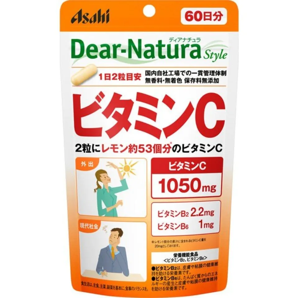 VIÊN UỐNG BỔ SUNG VITAMIN C ASAHI DEAR- NATURA HÀM LƯỢNG 1050MG (GÓI 120  VIÊN - DÙNG TRONG 60 NGÀY) 