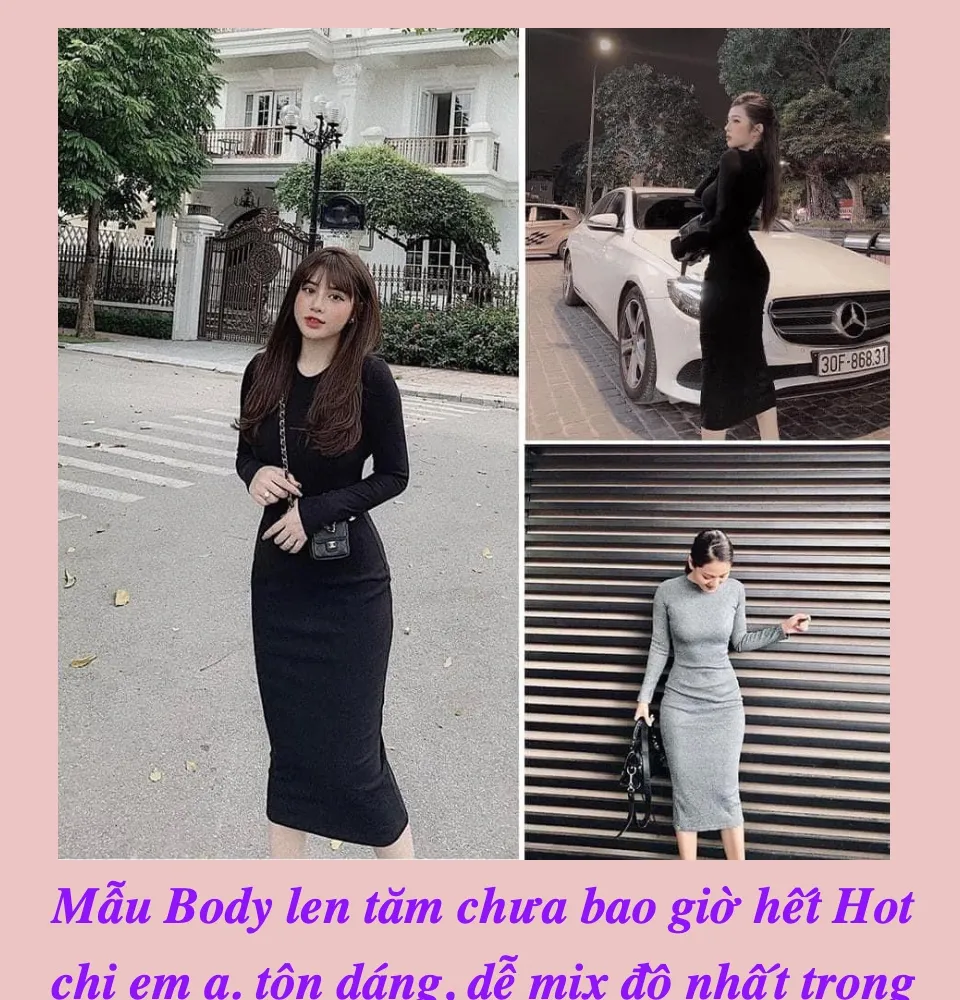 YenTran] Đầm Body - Váy Body Len Tăm Dài Tay Cổ Tròn Hàng Đẹp Bán ...