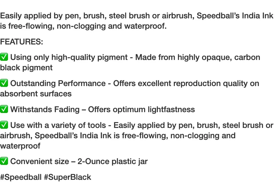 Speedball Super Black India Ink 2oz