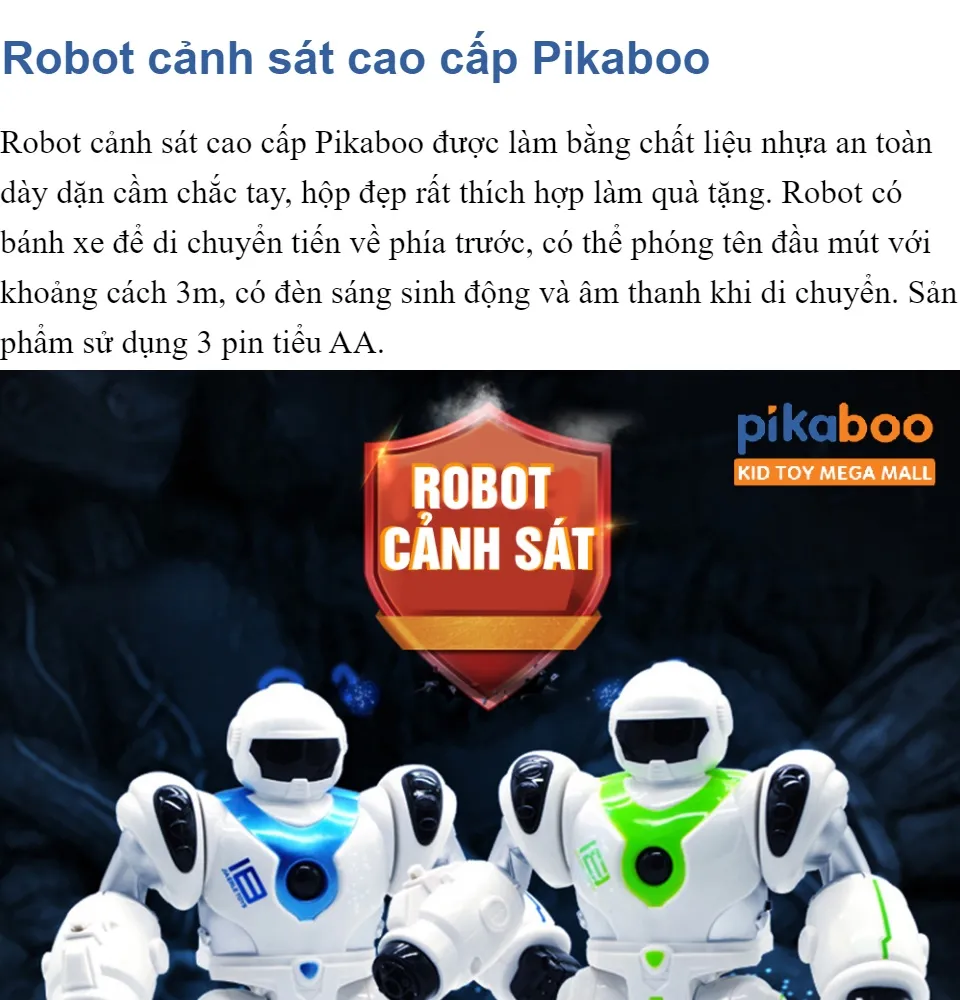 Robot cảnh sát cao cấp Pikaboo có đèn phát sáng và âm thanh khi di ...