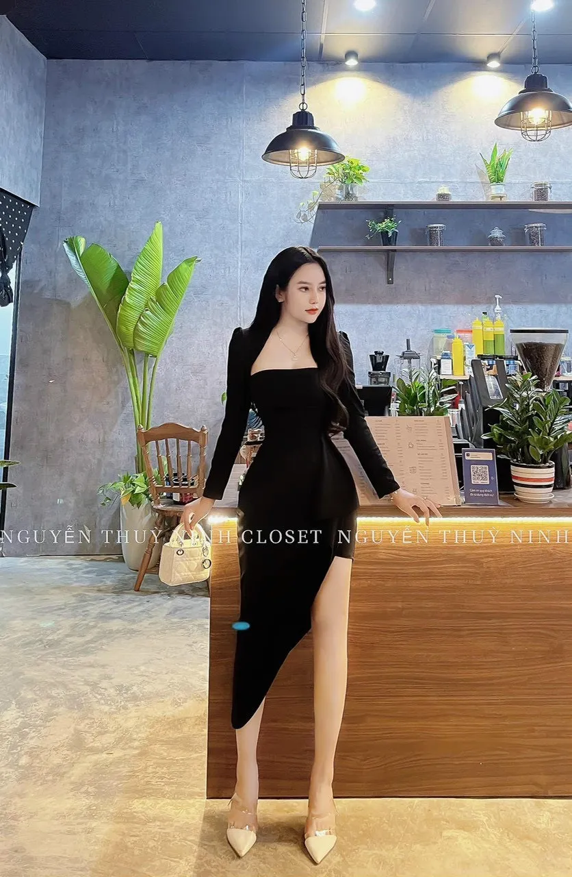Váy đầm nữ dáng ôm body cổ tây bèo hông tay dài cực xinh và không kém phần sang chảnh, sản phẩm hottrend 2023
