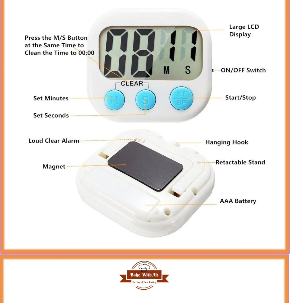 Kitchen Timer Magnetic LCD Digital Kitchen Cooking Timer Stopwatch Countdown Clock Loud Alarm Baking Clock