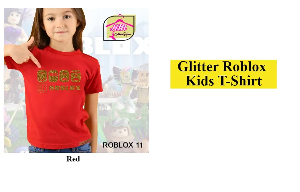 Roblox Kids tee/Girl Boy Clothing/Glitter kids T-shirt/Black/Grey/Fashion/Budak  baju/Unisex/Gamer Tee/Roblox T-shirt for kids(Ready Stock)