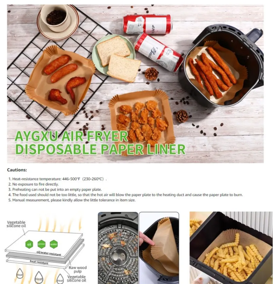 50pcs Air Fryer Disposable Paper Liner, Square Air Fryer Liners, 6.3 Inch  And 7.9 Inch, Non-Stick Disposable Liners, Grease Proof, Waterproof, Food Gr