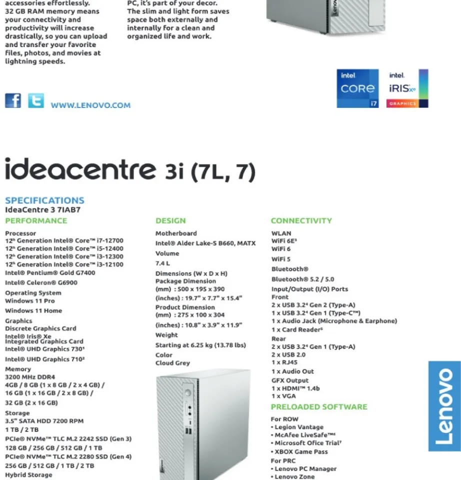 Lenovo IdeaCentre 3 Desktop， Intel Pentium Gold G7400 Processors