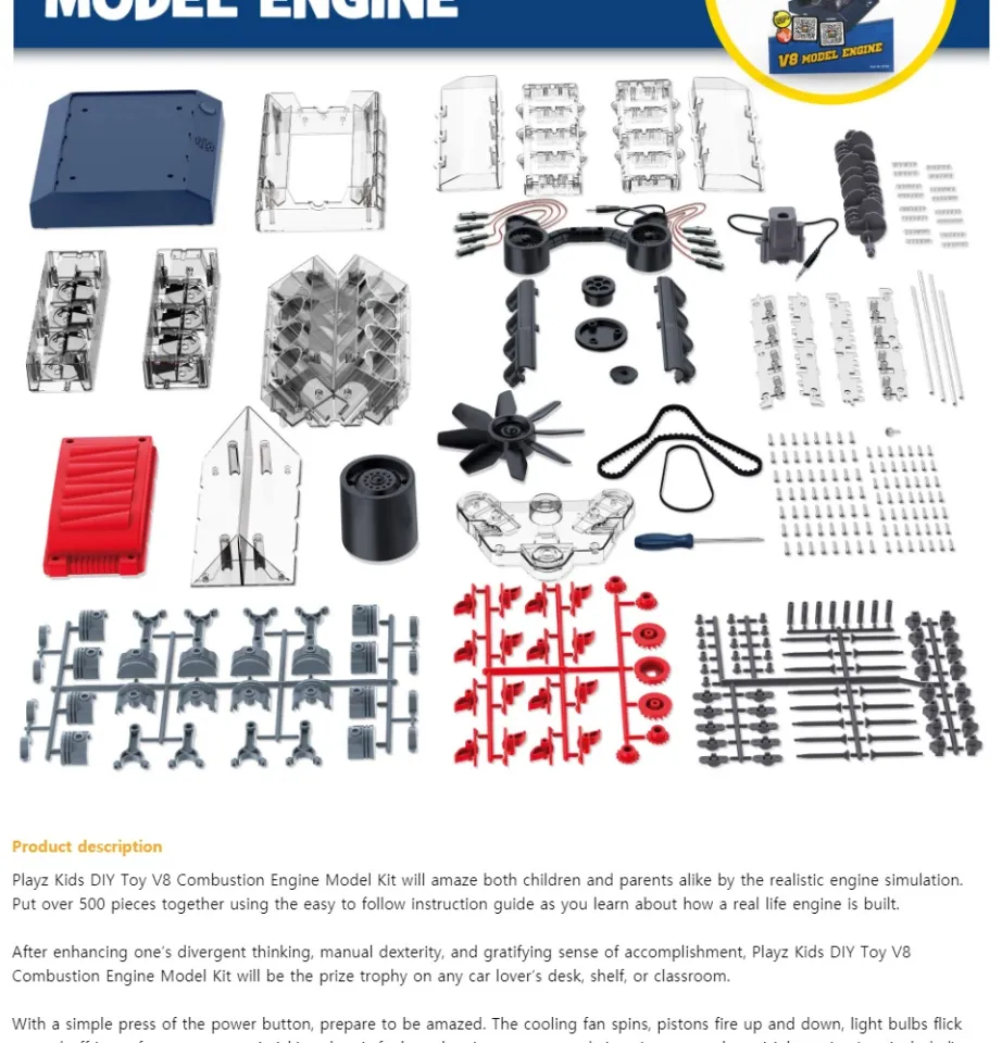 Playz V8 Combustion Engine Model Building Kit STEM Hobby Toy for