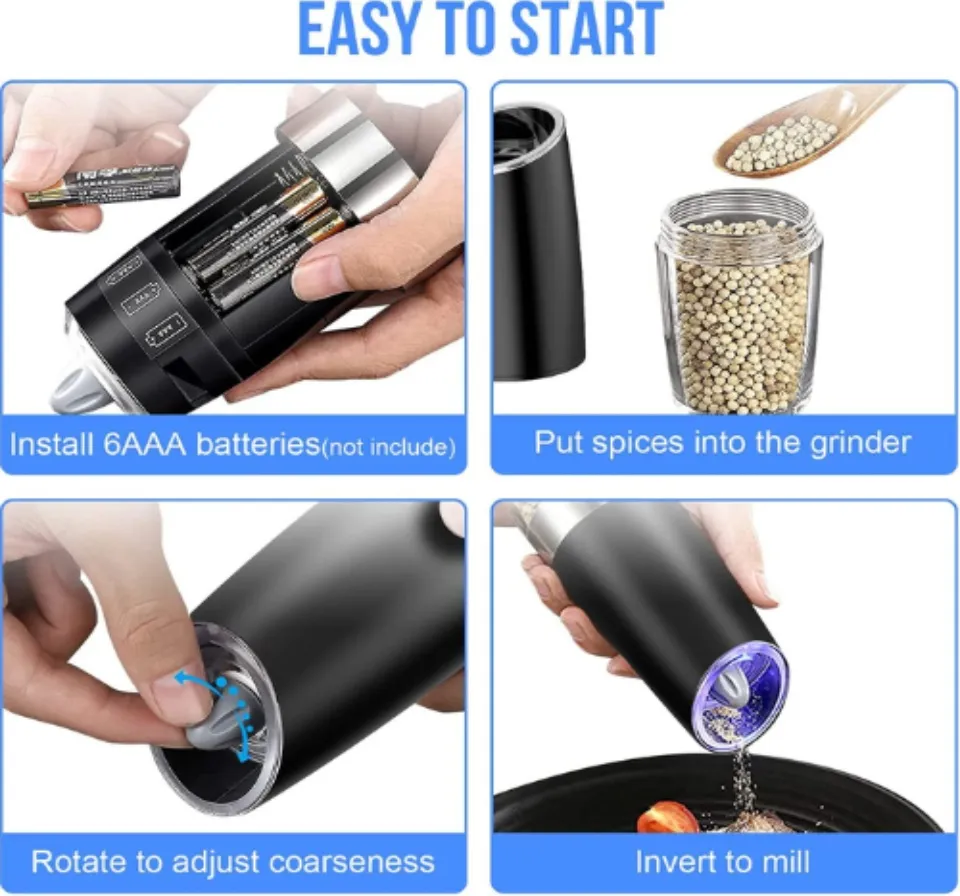 F2 Gravity Sensing Electric Salt And Pepper Grinder Set With