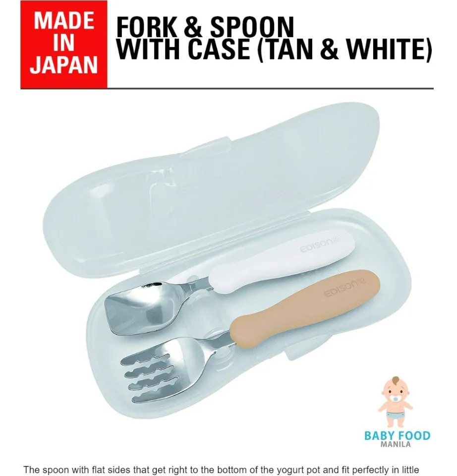 EDISON MAMA Spoon & Fork set with travel case (Tan & White