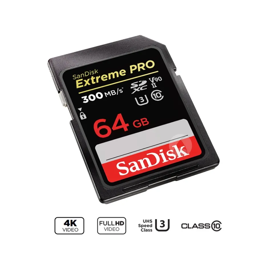 SanDisk Extreme Pro SDXC UHS-II SD Cards ความจุ 64 GB ความเร็ว 300
