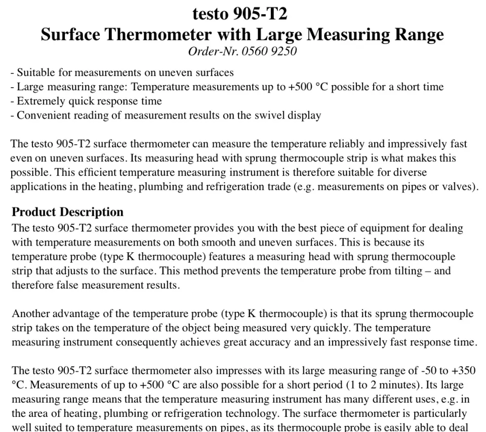 Testo 905-T2 Surface Thermometer, Type K