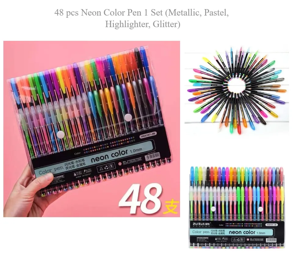 Glitter Pen Neon Color 1.0MM 48Pcs Set HG6107-48