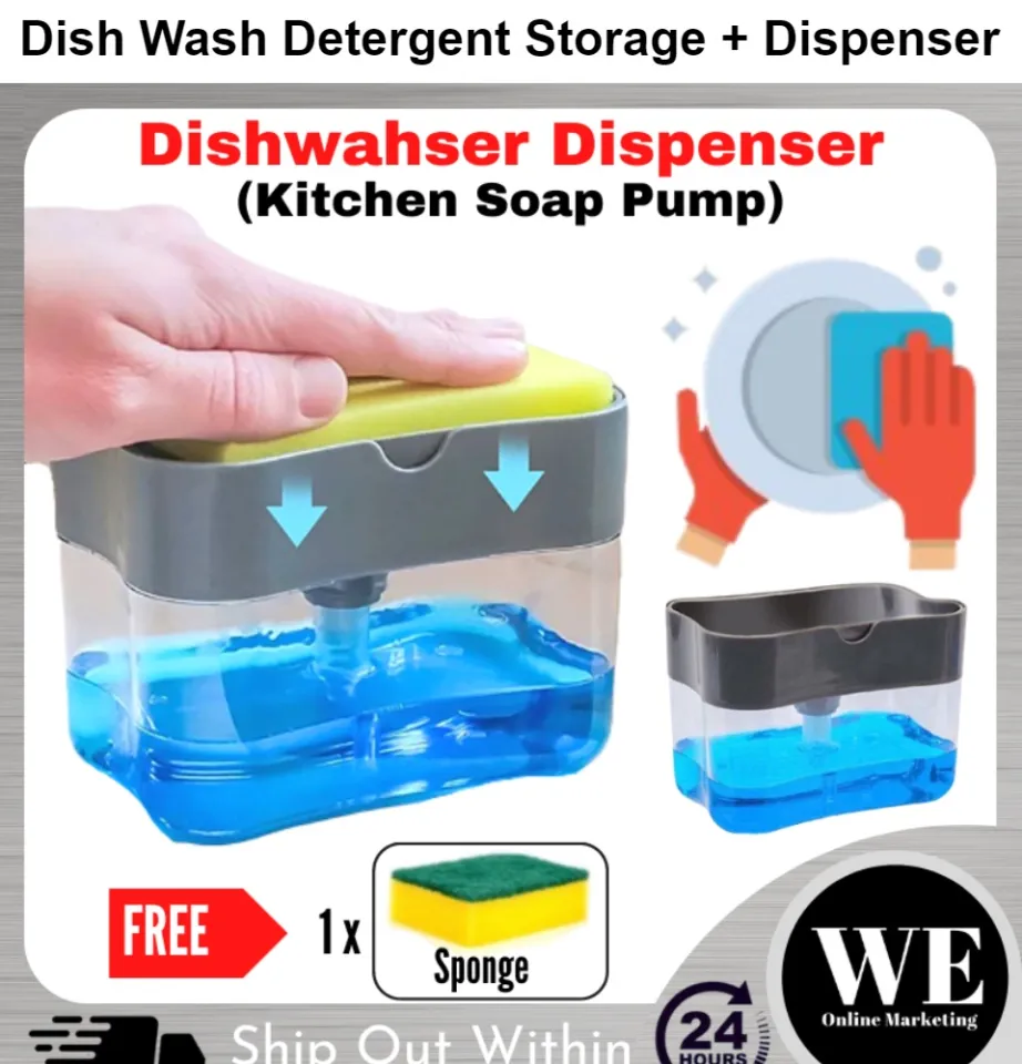 2-in-1 Soap Dispenser Sponge Caddy Push-type Liquid Box Detergent