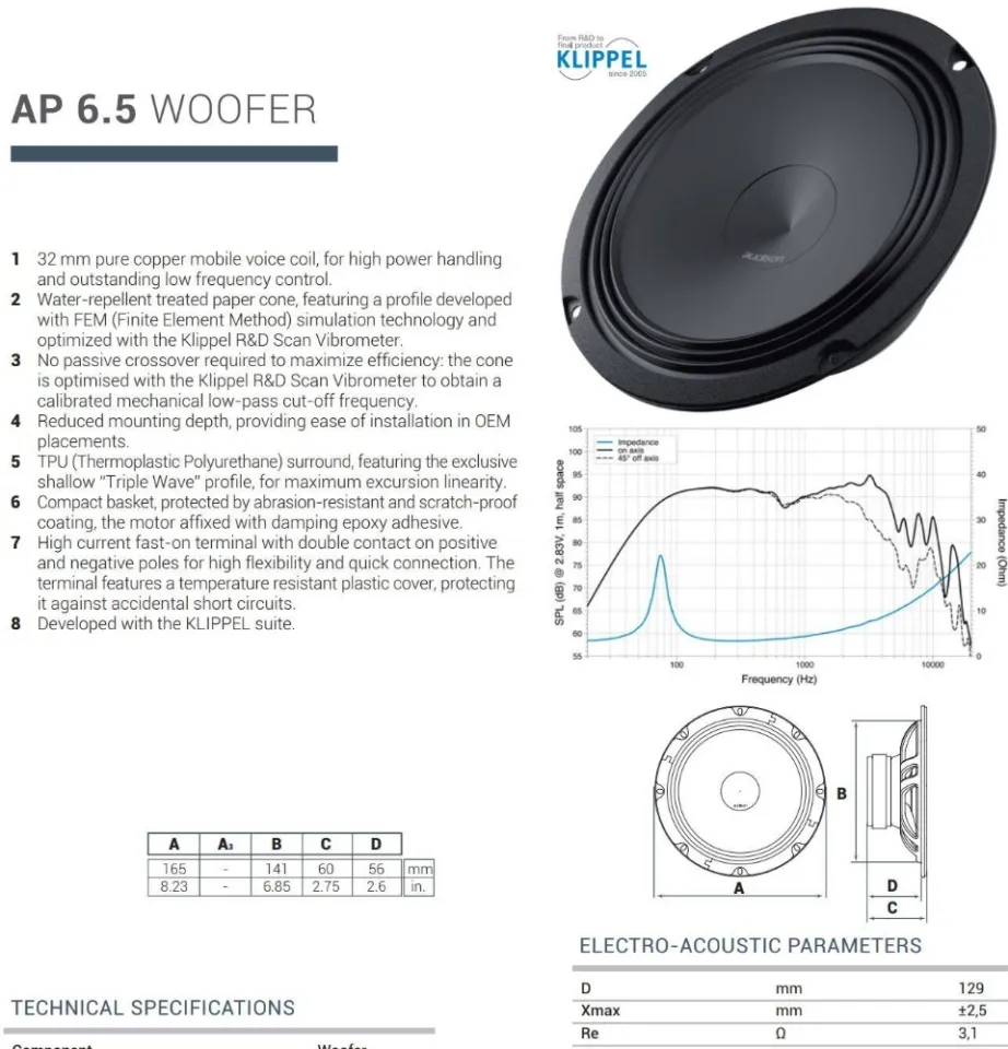 Audison Prima AP 6.5 6.5Inch (165mm) 70w RMS, 210Watts, Peak