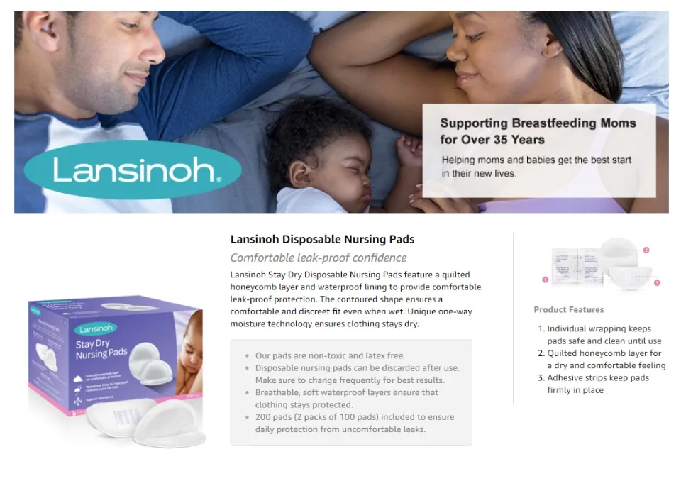Lansinoh Stay Dry Breast Pads for Breastfeeding 200 Ct | Nursing Pads  Disposable | Breastfeeding Pads for Leaking | Disposable Nipple Pads |  Nursing