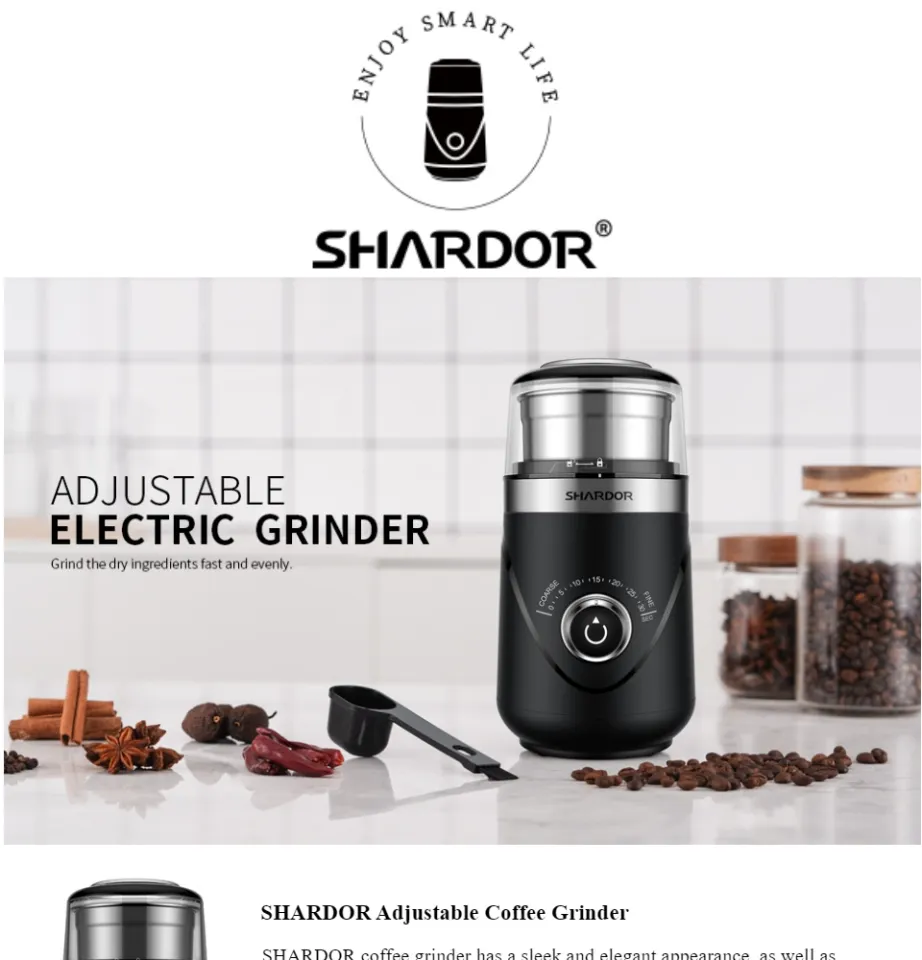 Coffee Grinder Electric, Adjustable,Herb Grinder, Spice Grinder, Coffee  Bean Grinder, Espresso Grinder with 1 Removable Stainless Steel Bowl,  Black.SHARDOR