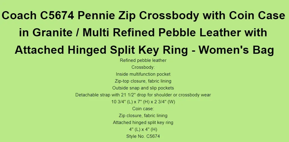Coach Pennie Crossbody With Coin Case pebble leather Silver/Granite Multi  C5674 