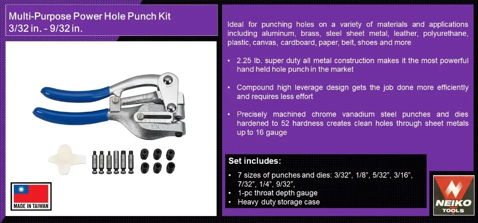 Neiko 3/32-inch x 9/32-inch Multi-Purpose Power Hole Punch Kit 02612A  Lazada PH