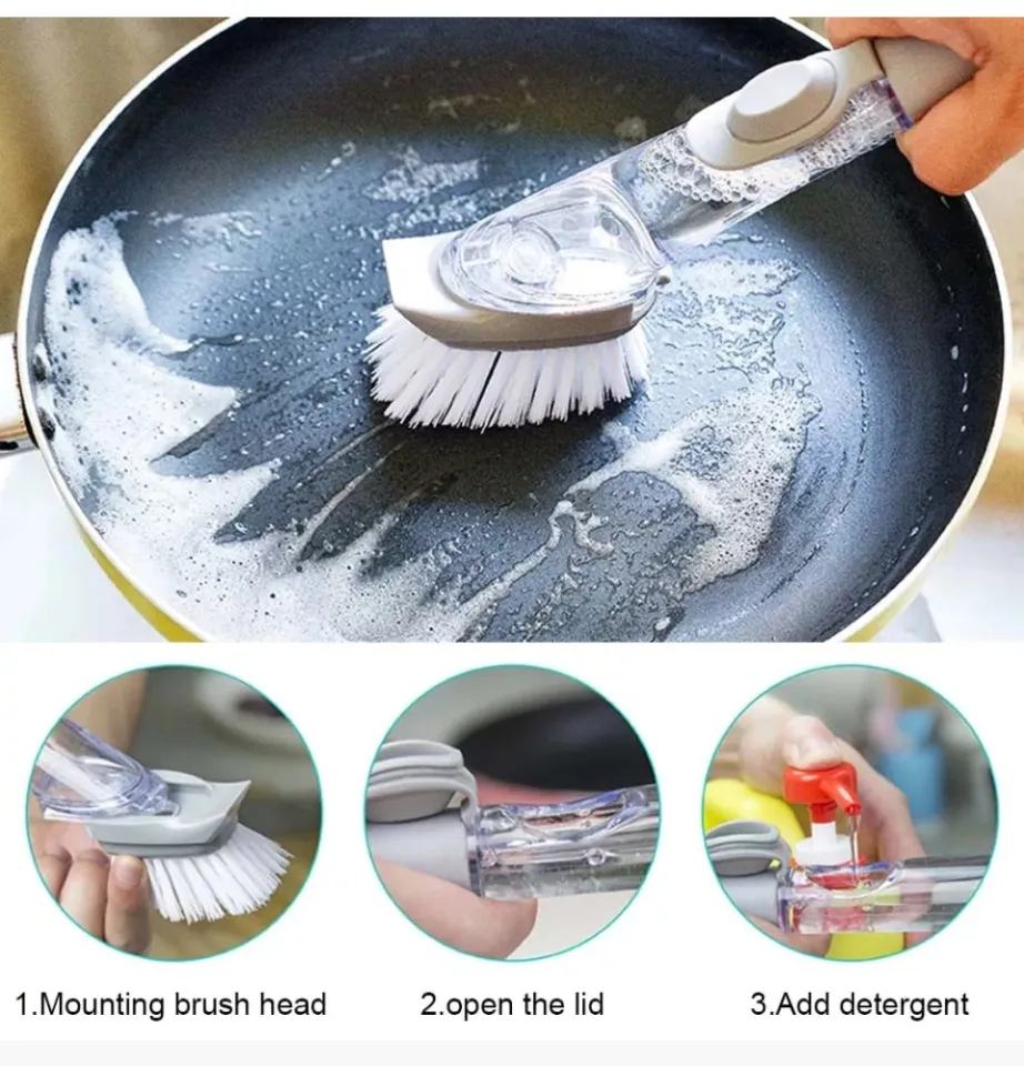 Kitchen Cleaning Brush 2 In 1 Long Handle Cleaing Brush with Removable  Brush Sponge Dispenser Dishwashing Brush Kitchen Tools